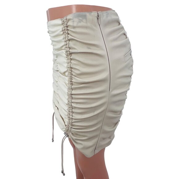 maniere de voir Beige Cream Ruched Vegan Leather Mini Skirt - Picture 9 of 16